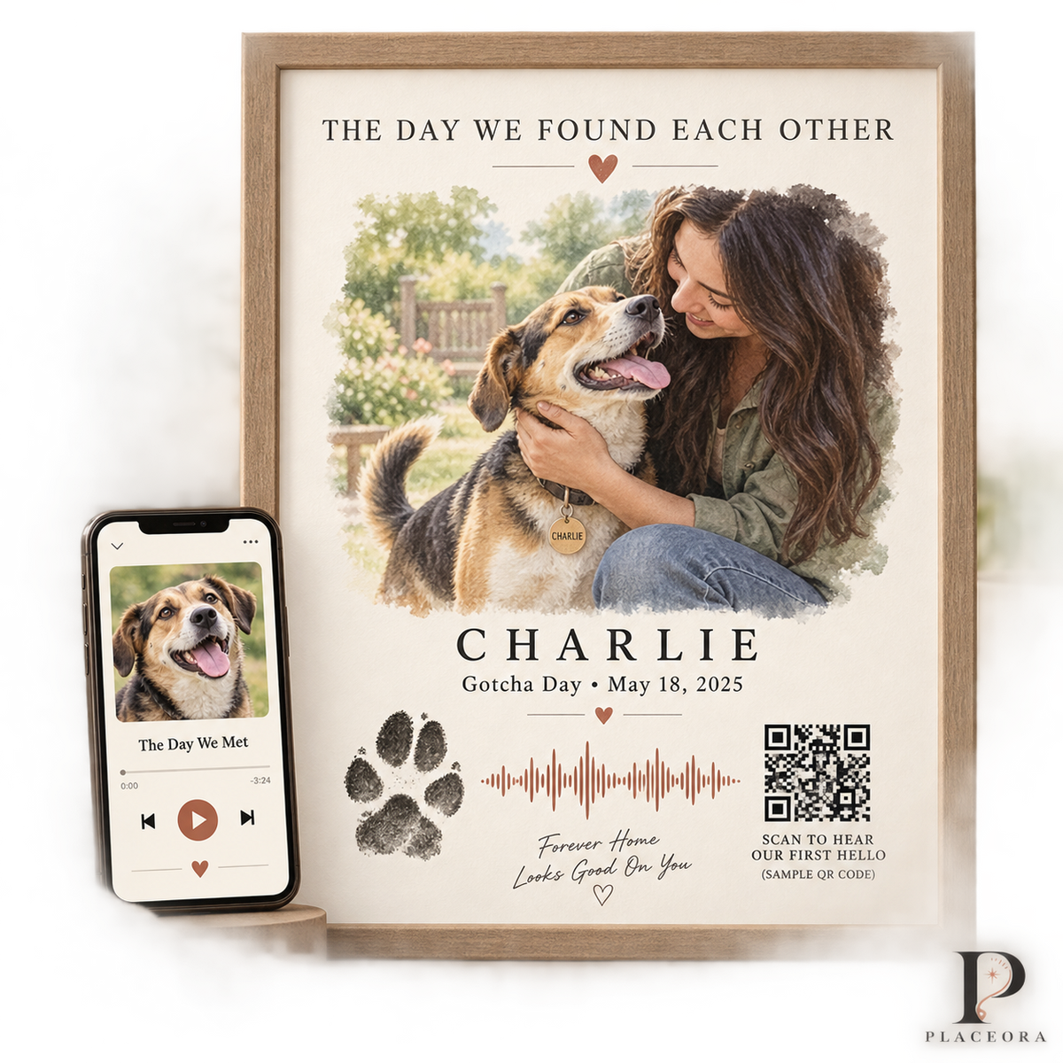 Personalized Pet Voice & Paw Print Memory Art – QR Audio Keepsake